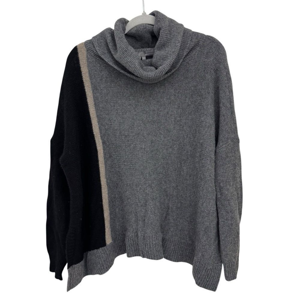 360 Cashmere Colorblock Turtleneck Sweater Size Small 100% Cashmere Gray Black